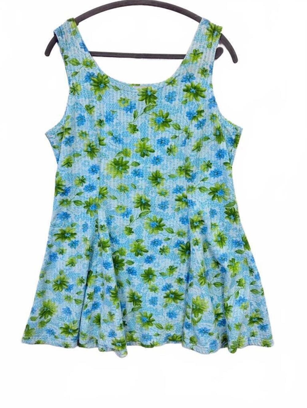 Vintage Alice Designs 2X Blue Green Floral Sleeveless Fit & Flare Dress